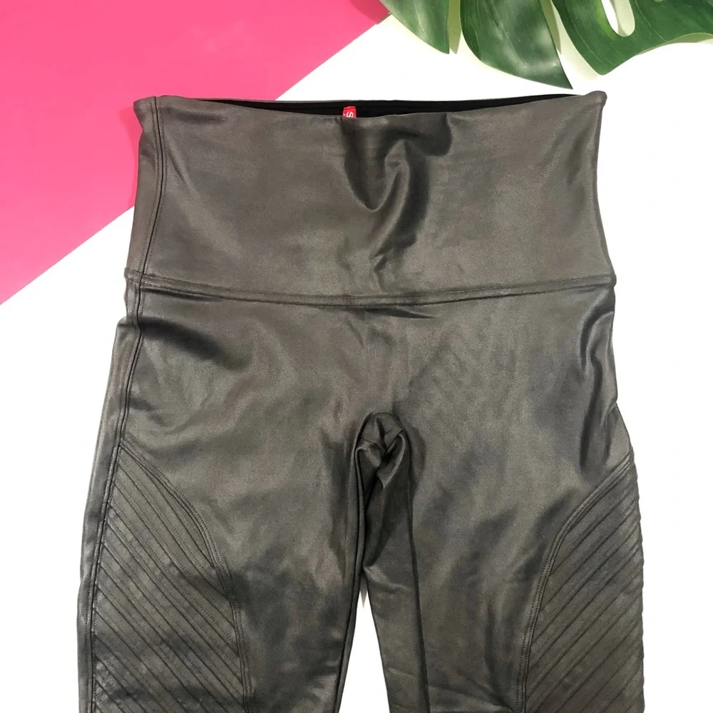 SPANX Gray Gunmetal Moto Faux Leather Leggings - Picture 2 of 5
